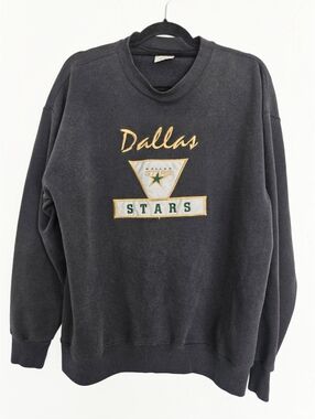 Vintage Dallas Stars Embroidered Black White Green Hockey Sweatshirt, L